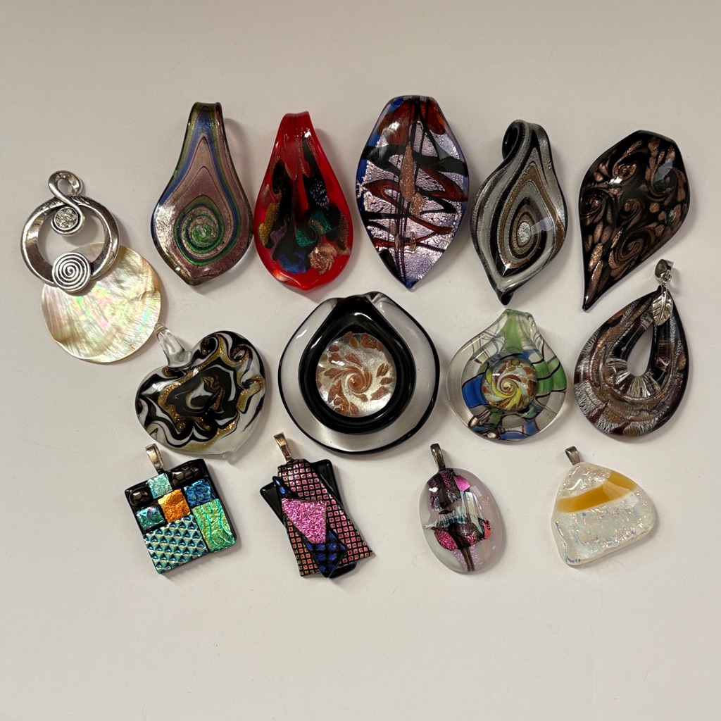 Handmade Glass Pendant Lot - Multicolor Artistic Teardrops & Abstract Shapes